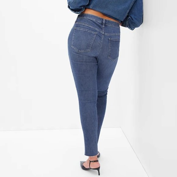 Gap Jeans High Rise Denim Legging Dark Indigo Stretch Jeans Raw Hem SZ 2/26 - Picture 3 of 16